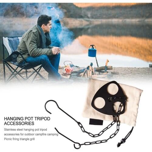 Outdoor Camp Tripod Plate Board Cooking Campfire Grill Hanging Cookware Pot Holder Stainless Steel Outdoor Picnic Grill Rack