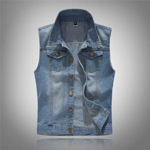 Light Color Mens Denim Vest Sleeveless Jacket Casual Waistcoat Men Jean Coat Slim Fit Cowboy Jacket Vests Plus Size M-5XL MY098
