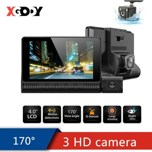 XGODY 4 "3 Lens Dashcam 1080P Car Camera Video Recorder DVR Camera Night Vision
