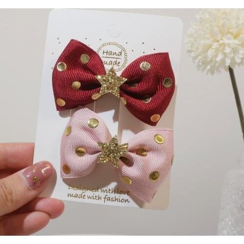 10pcs/2C Gold Dot Grosgrain Bow Hairpins Glitter Star Bowknot Hair Clips Barrettes Fashion Princess Headwear Hair Accessories