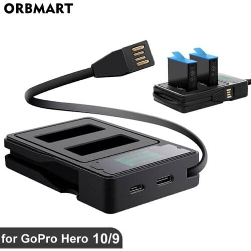 ORBMART for GoPro Hero 9 Black Battery Charger Dual Port with LCD Display Charging Cable for Go Pro 9 Gopro9 Hero9 accessories
