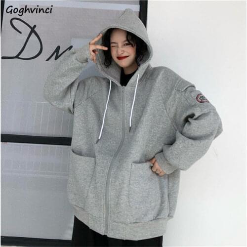 With Hat Hoodies Women Thicker Pocket Letter Embroidery Zipper Solid Winter Outwear Streetwear Fashion Chic Sweatshirts Zip-up