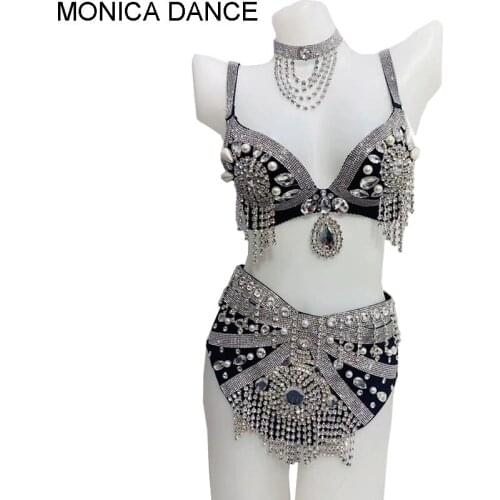 Women Shining Rhinestone Bikini Outfit Sexy Party costumes Bra Short Silver Bikinis Bling Stage Dance Nightclub Djds Dancewear