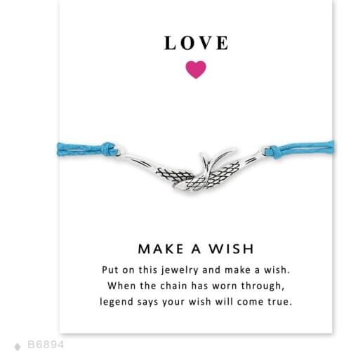 Girls Adjustable Friendship Bracelets Statement Jewelry With Card Make a Wish Silver Spring Swallows Birds Bracelets for Women