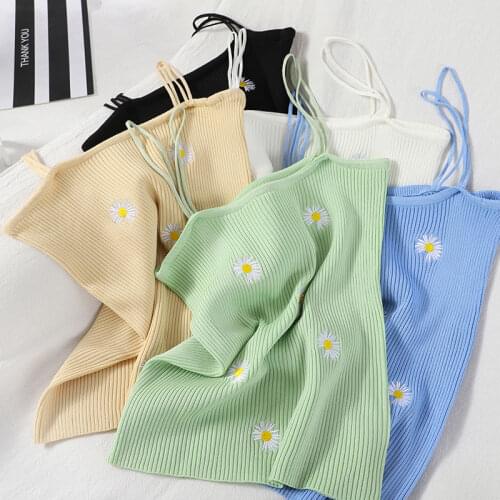 Women Corset Tops Embroidered Little Daisy Sling Top Thread Knitted Vest for Women