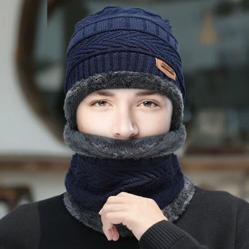 Adult Winter Thermal Plush Knitting Hat Scarf Woolen Cap Cycling Windproof Cap Women Men Two-piece Suit czapka i szalik damski