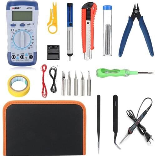 21Pcs 60W/80W 220V/110V Multimeter Kit Adjustable Temperature Electric Soldering Iron Set - 220V EU Plug