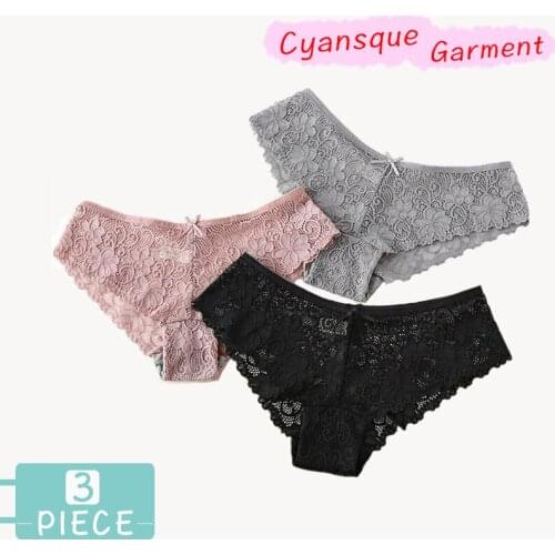 3 Pieces Panties For Underwear Woman Sexy Lace Breathable Hollow Female Panty Transparent Briefs Sexy Underwear Women
