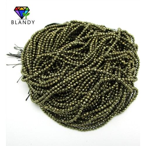 40CM per String 2.0mm Round Faceted Cut Natural Marcasite Stone Beads For Jewelry Making