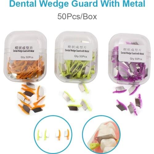50Pcs/Pack Dental Prime Teeth Interproximal Wedge Guard With Metal Plastic Wedge Knife With Protection Dental Steel Matrix