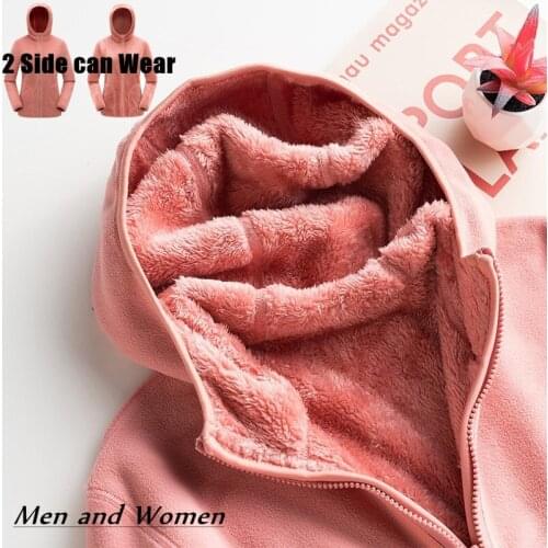 5XL Plus Size Coral Fleece Jacket Men Women Autumn Winter Thermal Cardigan Coat Outdoor Thick Warm Jacket Liner Both Sides Wear