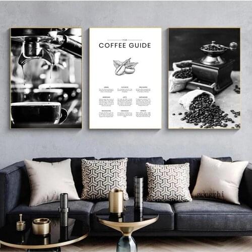 Black and White Coffee Guide Vintage Photography Poster Minimalist Canvas Painting and Prints Retro Bar Wall Art Pictures Decor