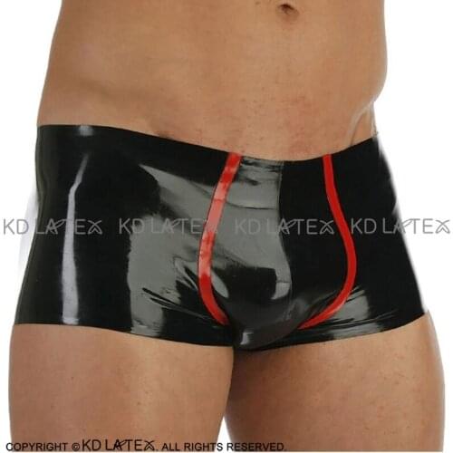Black And Red Trims On Front Sexy Latex Boxer Shorts Rubber Boyshorts Underpants Underwear Pants DK-0122