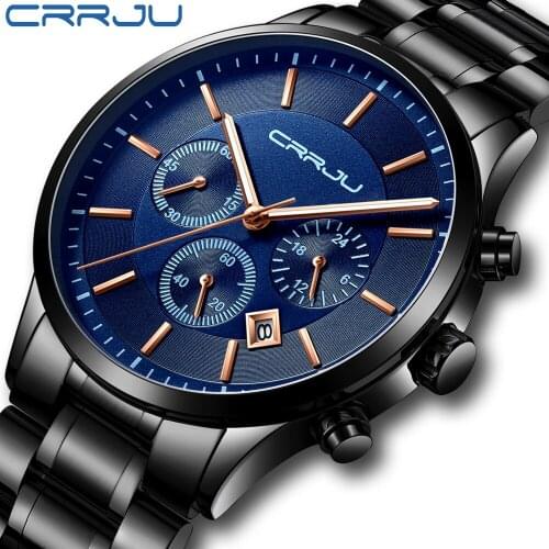 CRRJU Top Brand Luxury Watch Men Business Fashion Quartz Mens Watches Waterproof Men’s Wristwatch Steel Clock Relogio Masculino