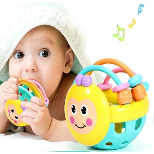 1 Pc Soft Rubber Cartoon Bee Hand Knocking Rattle Dumbbell Baby Early Educational Toys for Kids Preschool Tools Games Gifts
