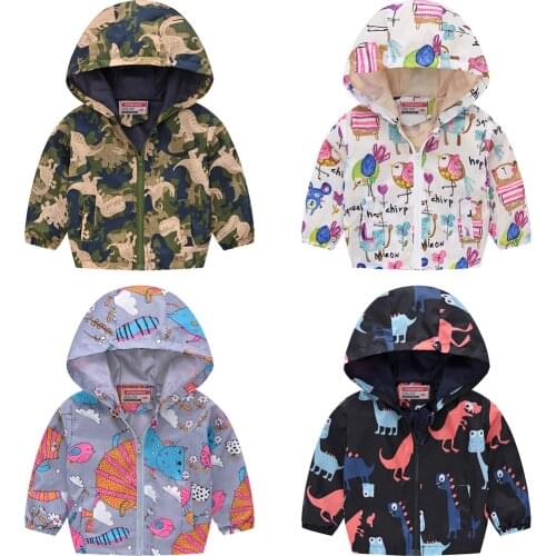 Toddler Kids Baby Grils Boys Long Sleeve Cartoon Print Zipper Hooded Coat jaqueta menino girl clothes winter jacket coat rainsut
