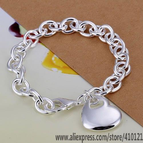 DT-H273 Hot Sale Christmas Gift Silver Fine Jewelry,Wholesale Bridal Jewelry Charms Fashion Heart In Heart Thick Bracelet