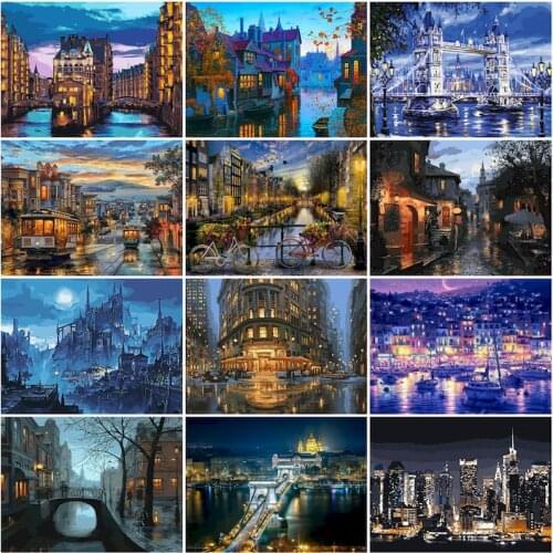 GATYZTORY DIY Painting By Numbers Night Light Building Frame Drawing By Numbers For Adults Acrylic Kit Wall Decor Children Gifts