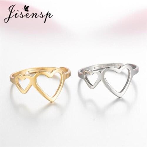 Jisensp Romantic Hollow Heart Finger Rings Geometric Fashion Stainless Steel Open Ring Wedding Engagement Jewelry for Women Girl