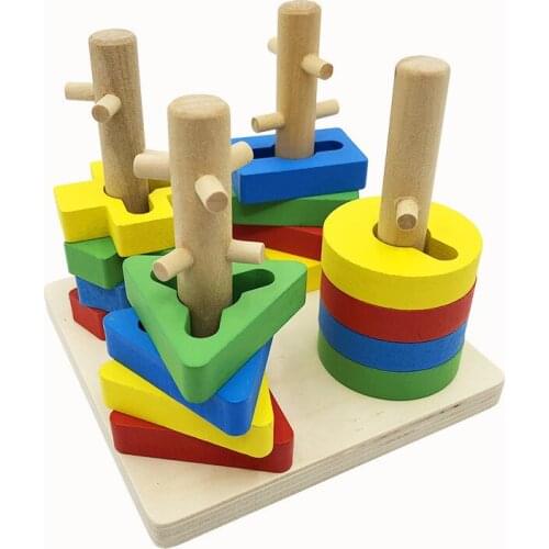 Cognitive Shape Matching Colors Cognition Enlightenment Educational Four-column Set Column Combination Shape Building Block Toys