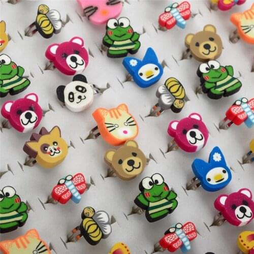 20Pcs Cute Cartoon Animal Rings Kids Jewelry Mixed Ring Adjustable Finger Rings Childrens Day Gift