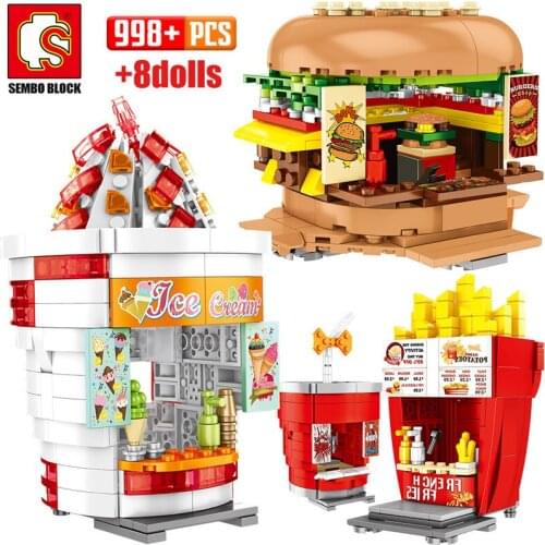 SEMBO City Street View Buildings Blocks Friends Hamburgers Ice Cream Shop Truck Food Store Bricks House Toys For Children