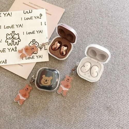 Korea cartoon bear keychain transparent Earphone soft Case For Samsung Galaxy Buds Live Wireless Bluetooth soft Cover Headset
