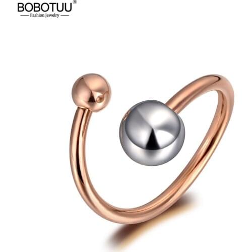 BOBOTUU Trendy Titanium Stainless Steel Party Rings For Women Girls Bohemia Style Double Colors Beads Open Ring Jewelry BR19116