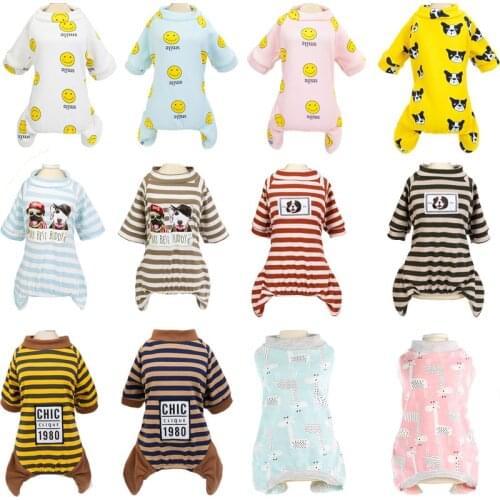 Cute Dog Clothes Pajamas Strips Pet Clothes For Small Dogs Spring Summer Red-wine/Brown 100% Cotton Pyjamas Jumpsuit For Yorkie