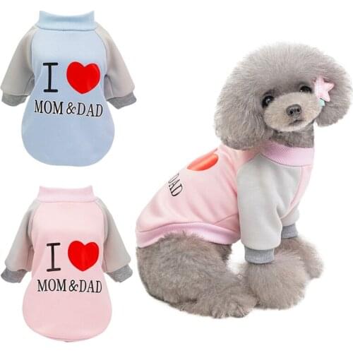 Pet Dog Lovely Clothes With 2 Legged Long Sleeve Tops I Love Mommy And Daddy Prints Autumn Winter Clothing For Small Medium Dogs