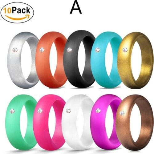 Fashion Rubber Silicone Finger Ring 5.7mm Food Grade Flexible Hypoallergenic Crossfit Wedding ring With Rhinestone Size 4-10