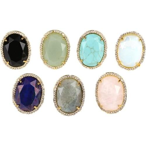 Trendy Golden Metal Alloy Pink Angular Crystal Cubic Zirconia Beads Rings for Women Statement Jewelry Anniversary Gift