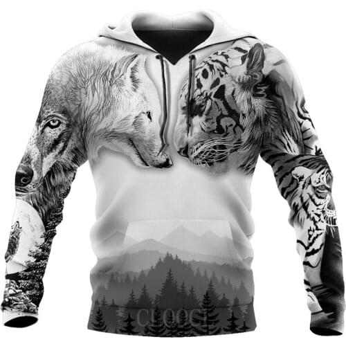 CLOOCL Wolf and Tiger 3D All Over Printed Fashion Hoodies Mens Hooded Sweatshirt Unisex Zip Pullover Casual Jacket Tracksuit