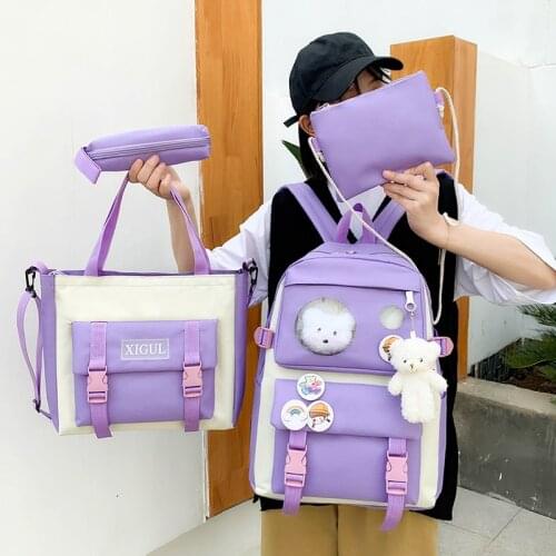 Kawaii Womens Backpack 4 Pcs Set School Bags For Girls Casual Classical Unisex Large Laptop Cute New Casual Backpacks Fashion