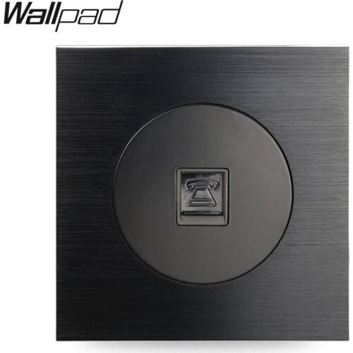 Wallpad L6 Black Satin Metal Tel Telephone RJ11 Wall Socket Wiring Outlet Brushed Aluminum, 86 * 86 mm