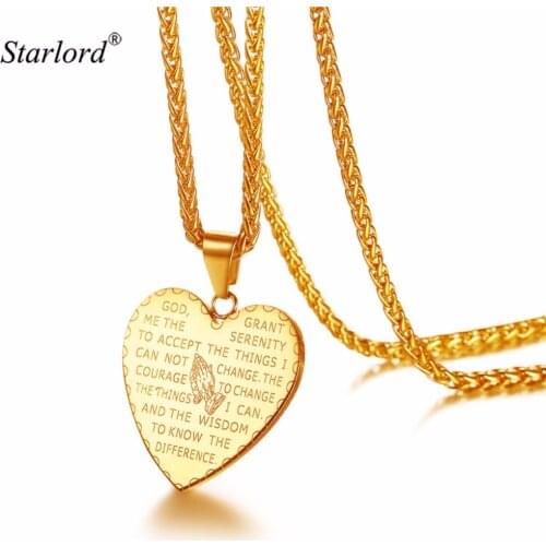 New Praying Hands Pendant Gold/Rose/Black Color Stainless Steel Heart Charm&Engraved Bible Verse Necklaces Christmas Gift GP2778