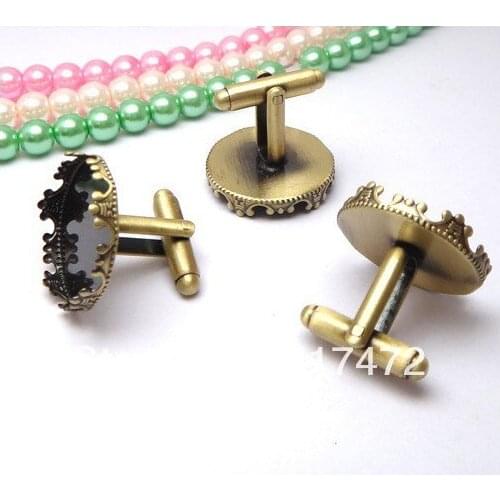 NEW!! 100pcs/lot Antique Bronze Lace Cufflink Findings Cuff Link Blanks Backs 20mm