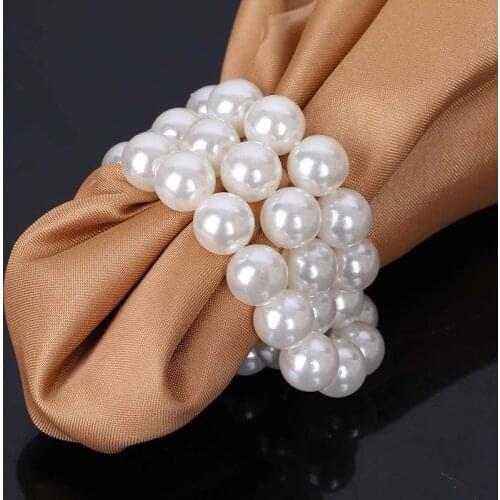 2016New 60Pcs 3Row 8mm Pearl Napkin Ring for Weddings shiny or and Hotel table decoration EG12