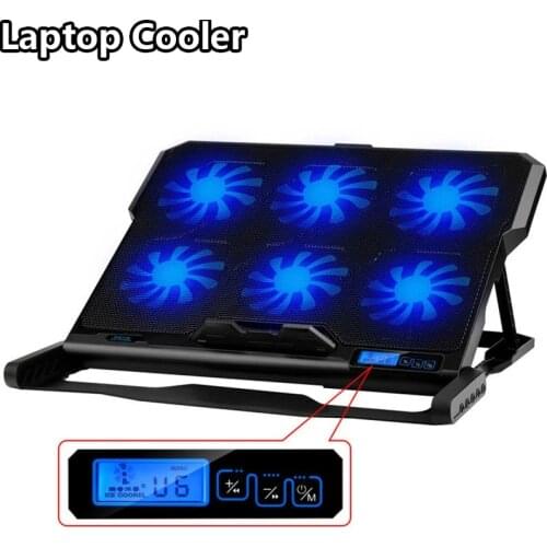 Laptop Cooler Laptop Cooling Pad Stand Six Fans Gaming Led Screen Two USB Ports Notebook Adjustable Laptop CpuAccessories 17inch