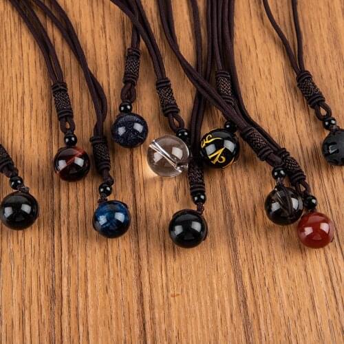 Obsidian Rainbow Eye Bead Ball Natural Stone Necklace Pendant 16mm Transfer Lucky Rock Crystal Jewelry Free Rope Women Men