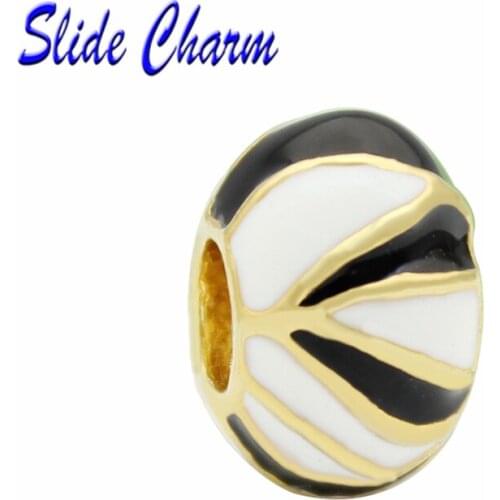Easter gift DIY straight hole bead black and white enamel color printing cylindrical Russian egg golden female personality charm