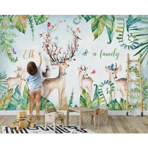 Custom 3D mural wallpaper banana leaf bamboo back elk living room bedroom background wall decoration painting