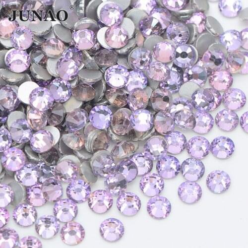 JUNAO SS 10 12 16 20 Pink Purple Flatback Glass Nail Rhinestone Round Crystal Stone Non Hotfix Srass For Jewelry Nail Decoration