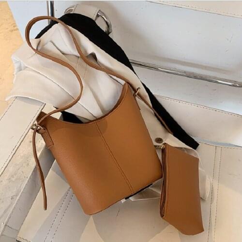 Female Shoulder Bags Retro Simple Pu Leather Solid Color Bag Leisure Bucket Bag Underarm Messenger Bags For Women Сумка Женская