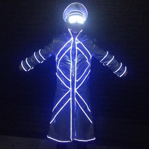 M21 Ballroom dance led light costume luminous stage performance long jacket dj glowing glasses hats party wears outfits robot ds