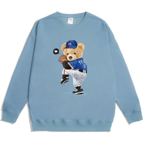 Autumn New Korean Style Trendy Bear Print Sweater Men And Women Round Neck Sweater Loose Oversize Casual Couple Pullover