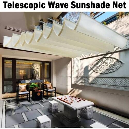 Telescopic Wave Sunshade White Net Width 1.2/1.5/2m HDPE Anti-UV Shading Fabric Home Terrace Balcony Canopy Garden Shadow Awning