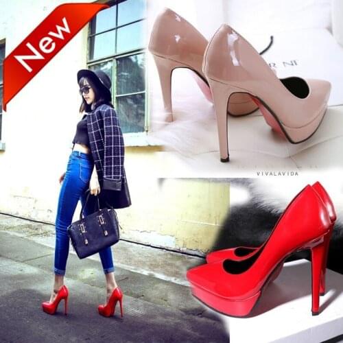 Womens High-heeled Fashion Patent Leather Shallow 12cm High-heeled Boutique Pointed Platform Trend Womens Shoes