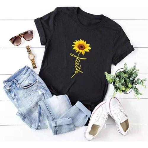 Faith Flower Graphic Funny 90s Aesthetic Women Tshirt Fashion Christian 100% Cotton Female Clothing O Neck Short Sleeve Top Tees