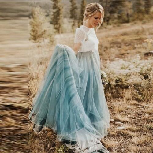 Vintage Custom Made Dusty Blue Classic Long Skirt femme jupes 2020 Ruffles Bohemia Big Dream Skirts Cheap женские юбки